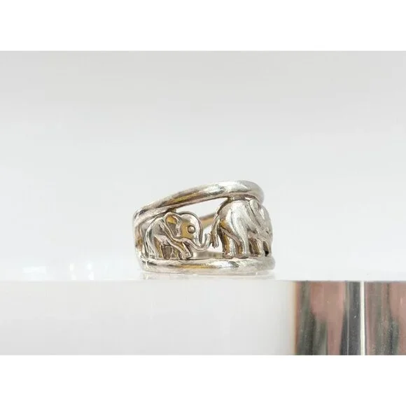 Thai Made Good Luck Elephant Figural 925 Sterling Silver Vintage Ring - sz 6.25 - Picture 2 of 11